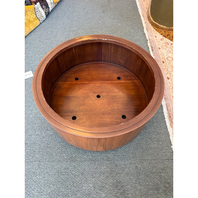 2010s West Elm Drum Shaped Storage Ottoman, Light Taupe For Sale - Image 5 of 12