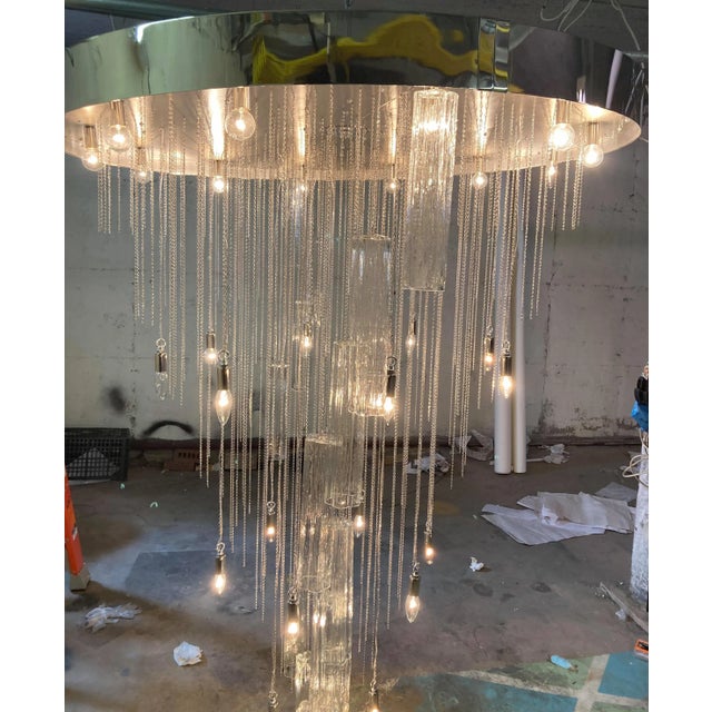Large Nickel Polished Chandelier With Tronchi Glass by Lmd Custom Lighting For Sale - Image 12 of 13