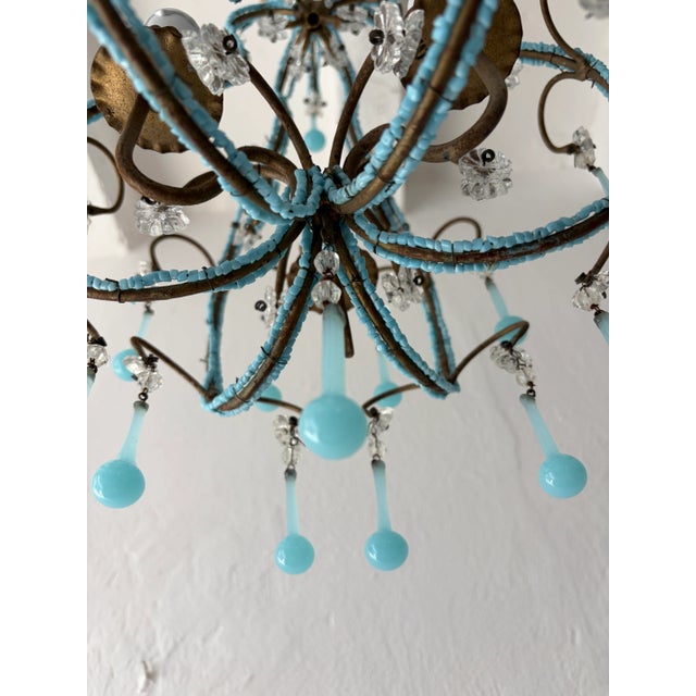 Blue Opaline Drops Beaded Chandelier, Circa 1920 For Sale - Image 10 of 13