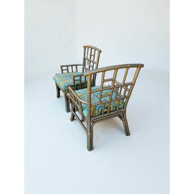 Vintage Hollywood Regency Chinoiserie Celadon Green Bamboo Arm Chairs - A Pair For Sale In Columbus - Image 6 of 14