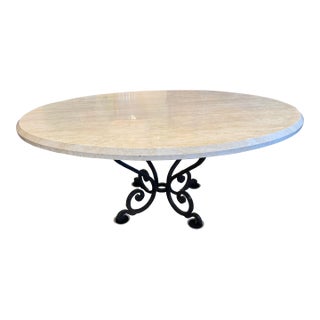 Late 20th Century Travertine + Iron Round Dining Table For Sale