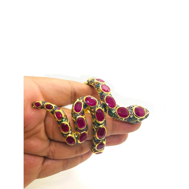 Bochic “Orient” Vintage Serpent Fancy Sapphire & Ruby Bangle - 18K Gold & Silver For Sale - Image 13 of 14