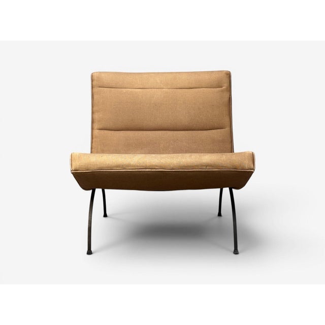 Mid-Century Modern Milo Baughman, Scoop Lounge Chair, Iron, Brown Fabric, Usa, 1950s For Sale - Image 3 of 10
