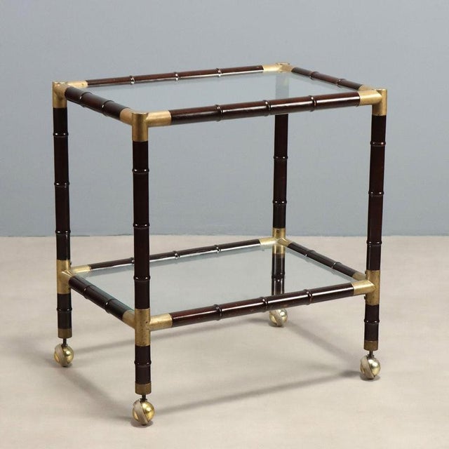 Bamboo and Brass Coffee Table with Wheels, 1950s-1960s For Sale - Image 9 of 9