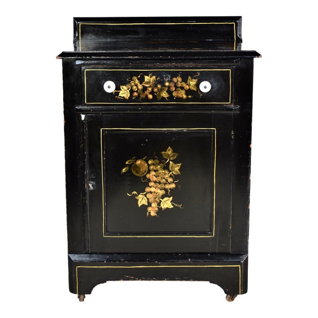 Hand Painted Folk Art Wash Stand Cabinet, American, Solid Wood, 19th Century For Sale