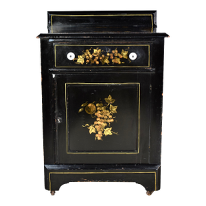 Hand Painted Folk Art Wash Stand Cabinet, American, Solid Wood, 19th Century