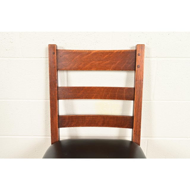 L. & J. G. Stickley Antique Mission Oak Arts & Crafts Ladder Back Side Chairs or Dining Chairs, Pair For Sale In South Bend - Image 6 of 14