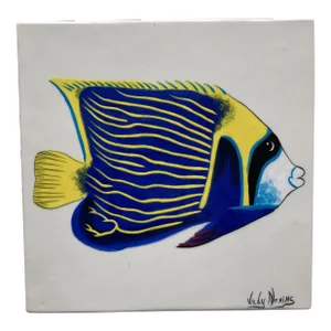 Contemporary Hand Painted by Judy Nerving Fish Decorative Wall Hanging Tile