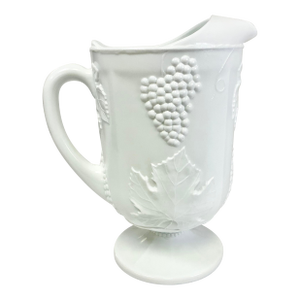 1970s Vintage Americana Arts & Crafts Indiana Glass Grape Milk Glass 64 Oz Pitcher.