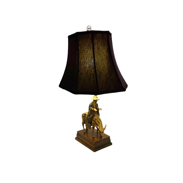 Mid 20th Century Lamp Chinese Scholar on Horse Metal and Wood Old Vintage Oriental Decor For Sale In Tulsa - Image 6 of 12