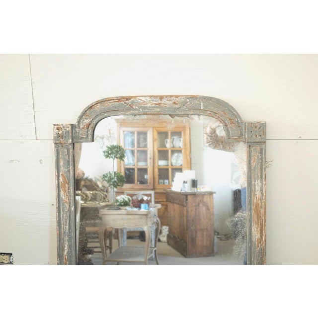 19th Century Louis XVI Style Blue Grey Carved Mirror For Sale - Image 4 of 6