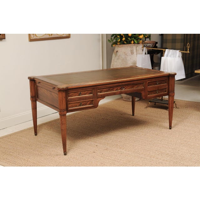 19th Century Antique Louis XVI Style French Desk With Brown Leather Top For Sale - Image 5 of 14