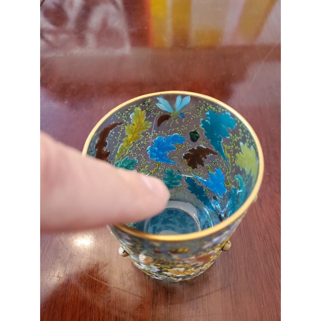 Art Nouveau Antique Signed Moser Raised Gold Insect Sapphire Museum Glass For Sale - Image 3 of 6