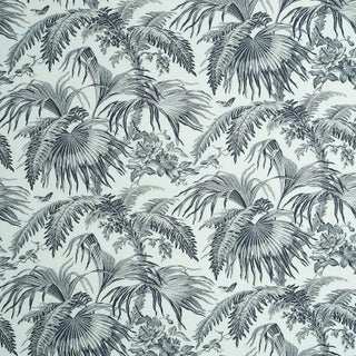 Sample- Schumacher Toile Tropique Fabric in Black For Sale
