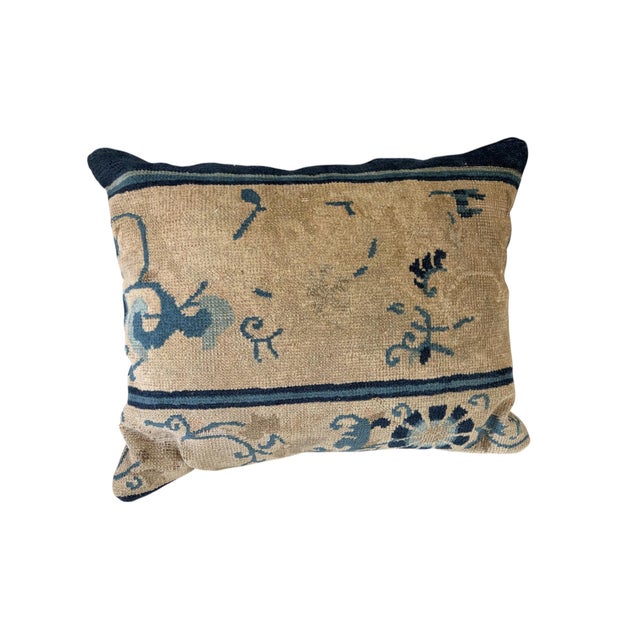 Chinese Custom Made Lumbar Pillow W/Antique Chinese Rug Fragment 18" W For Sale - Image 3 of 9