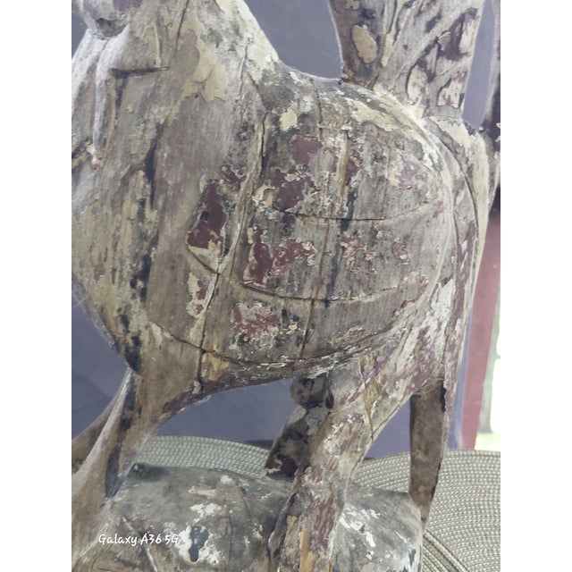 Early 20th Century Wooden Folk Art Rooster Sculpture – Weathered Polychrome Paint For Sale - Image 4 of 13