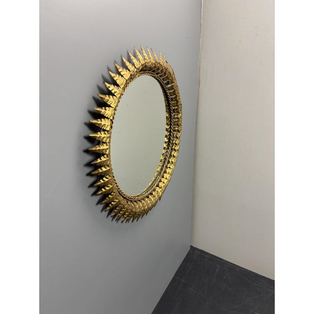 Mid-Century Modern Hollywood Regency Spanish Gilt Metal Sun Mirror, 1950s For Sale - Image 11 of 18