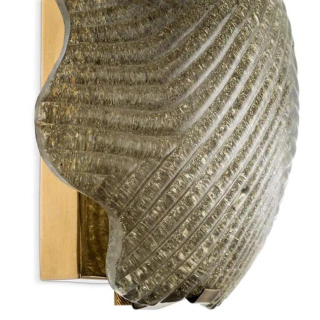 Vintage Wall Lamps in Brass and Textured Glass, Set of 2 For Sale - Image 6 of 8