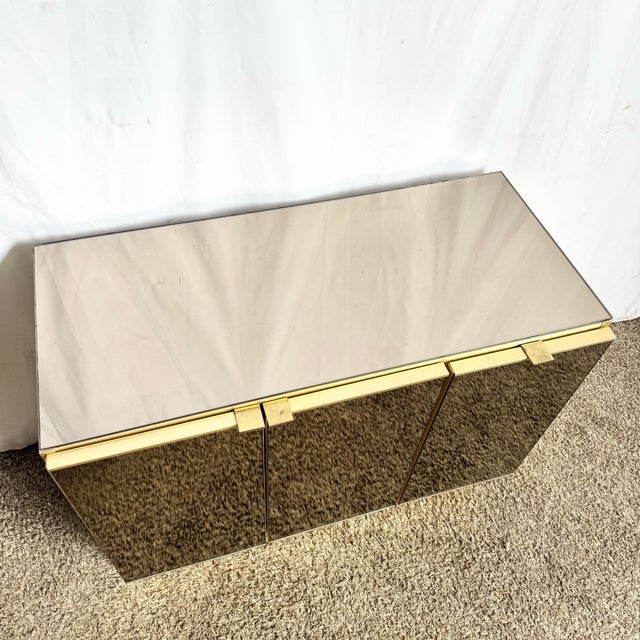 Postmodern 1980s Postmodern Smoked Mirror and Gold Credenza For Sale - Image 3 of 9