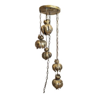 Brutalist Metal Gold Five Pendant Hanging Light For Sale