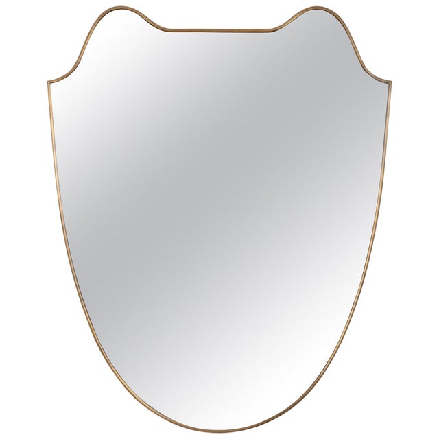 Brass Frame Shield Shape Mirror, Italy, 1950s For Sale