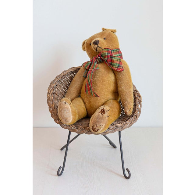Tan Antique American Teddy Bears with Ribbons Sitting in Wicker Chairs, Priced Each For Sale - Image 8 of 15