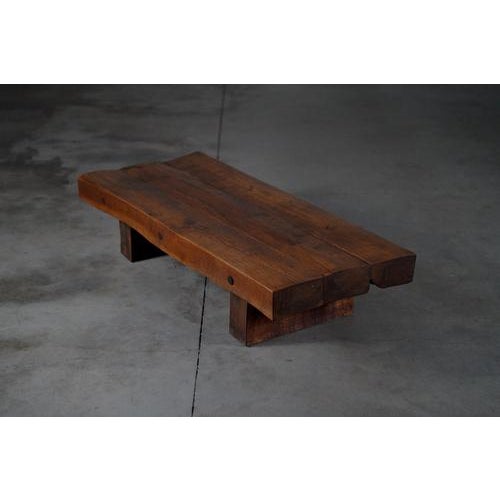 Rustic Rectangular Oak Coffee Table, Netherlands, 1960s For Sale - Image 4 of 8