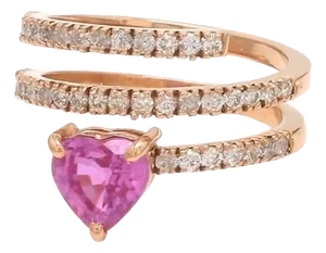 Natural 1.38 cts pink sapphire heart & 0.59 cts diamond ring in 18k gold
