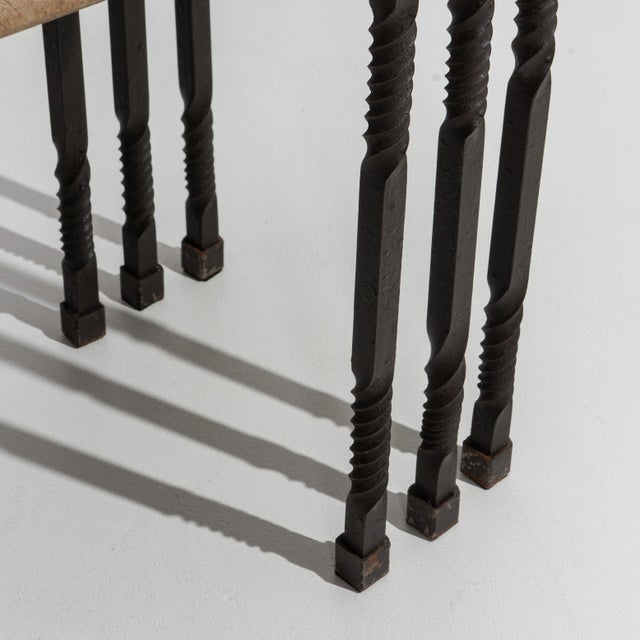 Mid-Century Modern 1970s Set Of Three Cast Iron Nesting Tables With Wooden Tops For Sale - Image 3 of 13