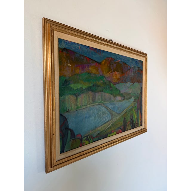 Mid-Century Modern 1950's Adrian Brun Mid-Century Impressionist Abstract Landscape Oil on Canvas Painting, Framed For Sale - Image 3 of 13