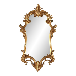 Antique French Louis XIV Style Gilt Bronze Foliate Hourglass Form Mirror C1930