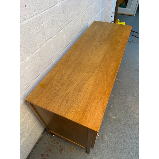 Wood Mid-Century Six Drawer Walnut & Brass Lowboy Dresser by West Michigan Furniture Co. Attributed For Sale - Image 7 of 17
