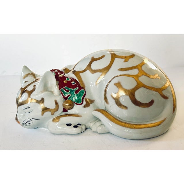 Large Japanese Kutani Porcelain Sleeping Cat For Sale In San Francisco - Image 6 of 7