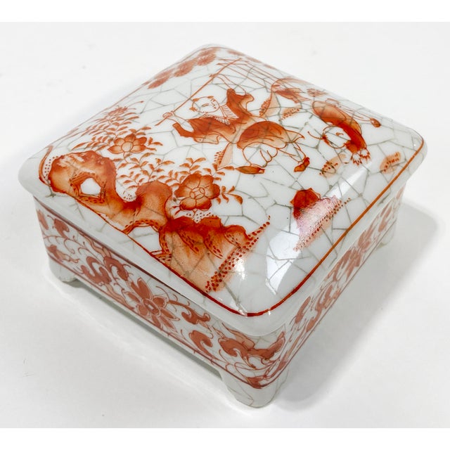 Vintage Asian Motif Porcelain Lidded Box For Sale - Image 4 of 10
