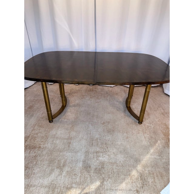 Abstract Mastercraft Walnut and Brass Dining Table With 2 X 20 Inch Leaf Extensions For Sale - Image 3 of 12