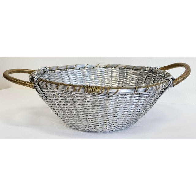 Metal Vintage French Style Silver Woven Handled Basket For Sale - Image 7 of 10