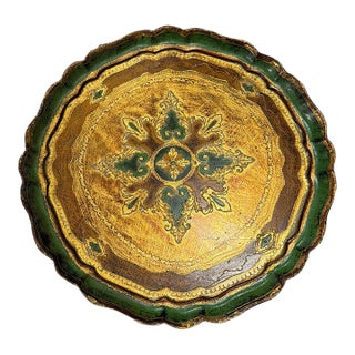 Mid 20th Century Round Italian Florentine Gilt Tray For Sale