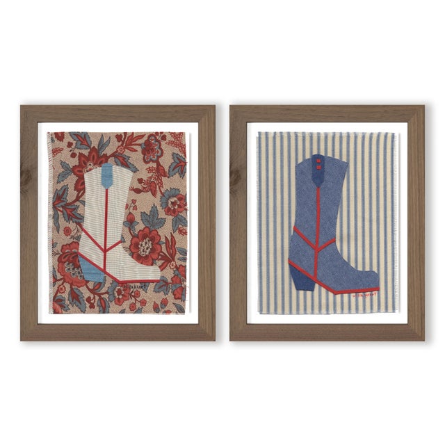 Hattie and Dottie by Willa Heart in Walnut Frame, Set of 2 Mini Art Prints For Sale