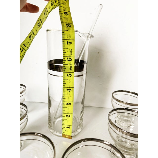 Vintage 1950's Platinum Band Atomic Cocktail Pitcher Set- 8 Pieces For Sale - Image 6 of 6