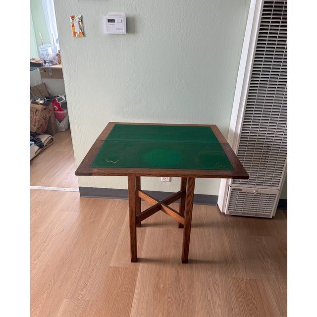 Wood Early 19th Century Antique Oak Card Table With Felt Covered Flip Top For Sale - Image 7 of 9