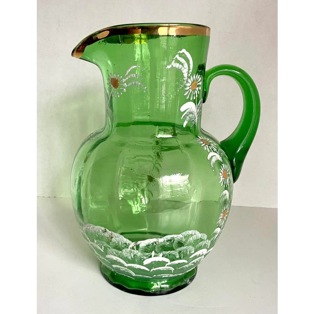 Early 20th Century Depression Era Handblown Green Glass Pitcher For Sale - Image 13 of 13
