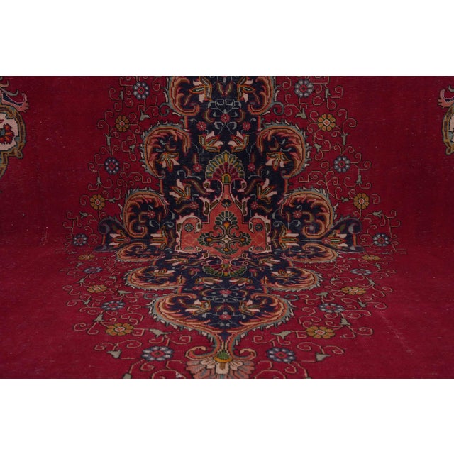1970s 1970s Vintage Persian Handmade Wool 10x12 Red Area Rug For Sale - Image 5 of 11