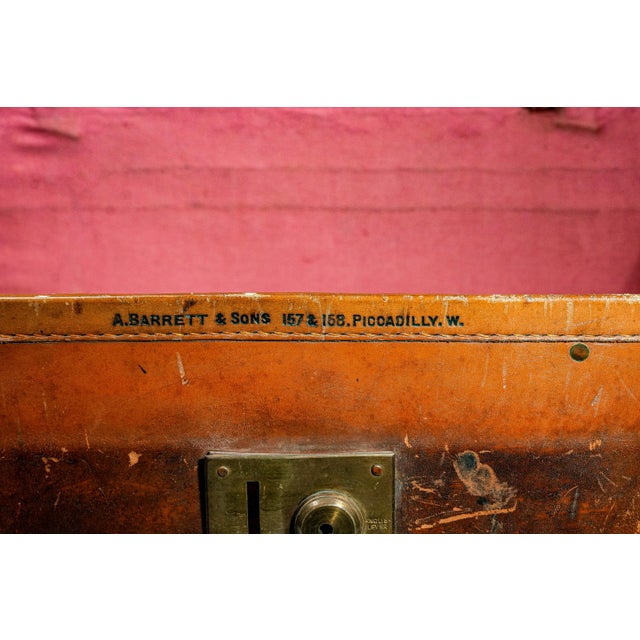 Timeworn Antique English Leather Cunard Label Case Box Home Decor Prop Storage For Sale - Image 12 of 17