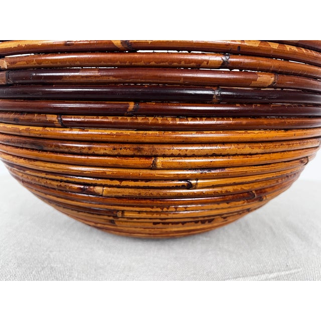 Vintage Large Pencil Reed Rattan Bowl For Sale In Tampa - Image 6 of 8