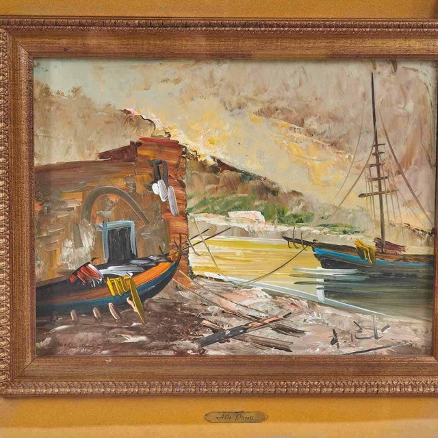Contemporary Aldo Pironti, Boats and Sea, 2000s, Oil Painting on Canvas, Framed For Sale - Image 3 of 7