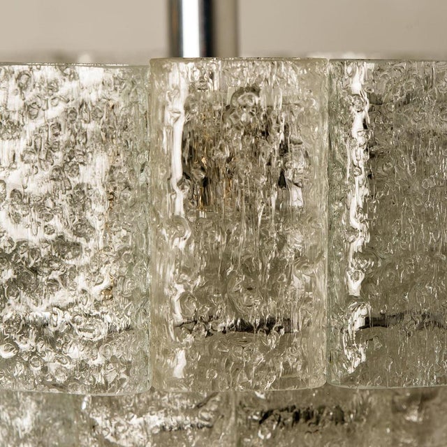 Cylindrical 3 Tier Ice Glass Chandelier attributed to Doria Leuchten, 1960s For Sale - Image 13 of 18