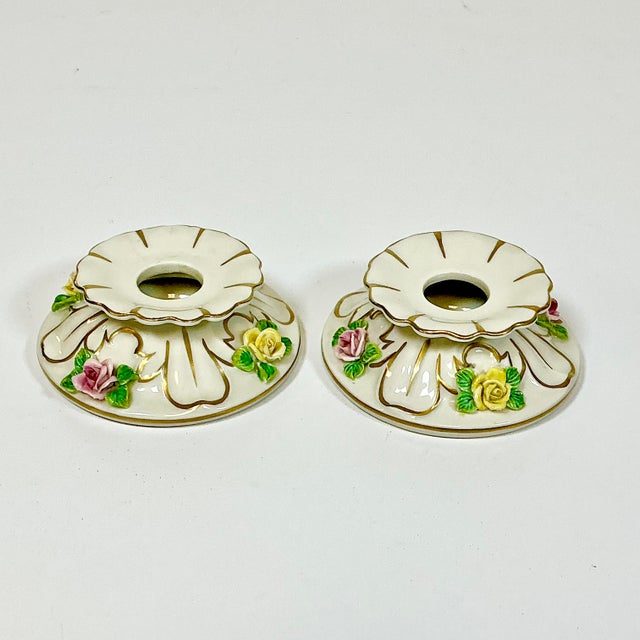 Dresden Porcelain 1950s Vintage Dresden German Porcelain Candle Holders - A Pair. For Sale - Image 4 of 11