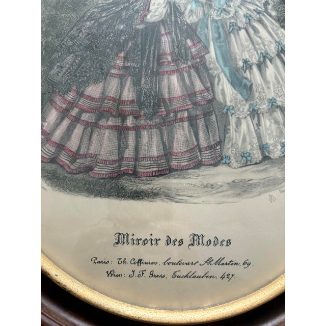 Wood Vintage French Parisian Fashion "Miroir Des Modes" Oval Framed Prints- A Set For Sale - Image 7 of 12