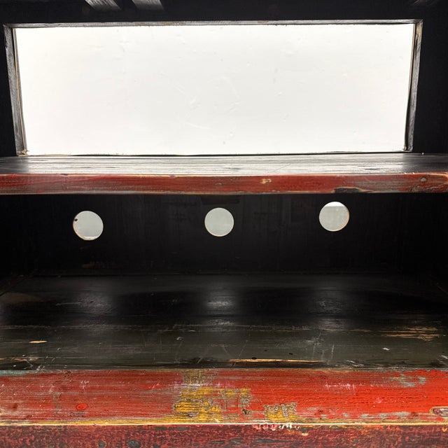 Asian Red Distressed Lacquered Sideboard, Vintage For Sale - Image 11 of 12