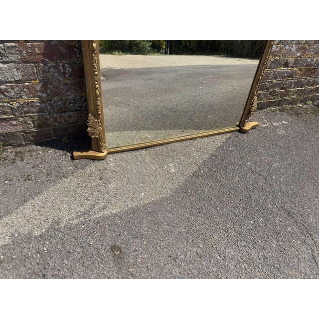 Large Antique English Carved Wood and Gesso Arched Top Gilt Overmantel Mirror For Sale - Image 4 of 7
